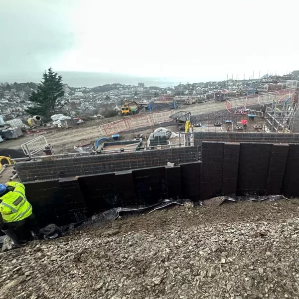 Type A. 109LM to the back of the blockwork retaining wall on a site in Ilfracombe.